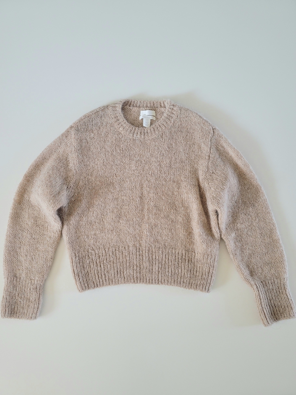 H&M Wool/Alpaca Blend Crew Neck Long Sleeve Taupe Sweater, XS